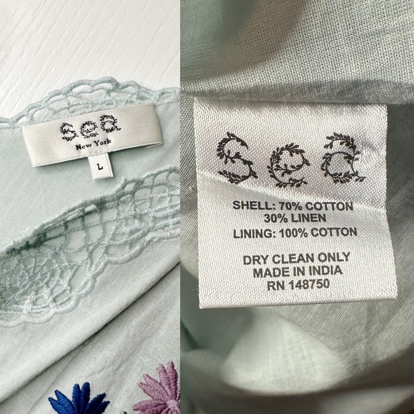 Sea NY Celia Embroidered Slip Dress Floral Cotton Linen Midi Size Large - Picture 7 of 16